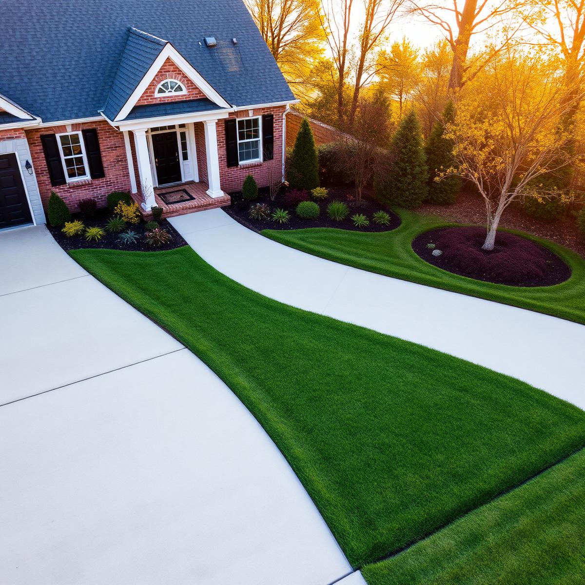 Sharp edging where a Memphis lawn meets the driveway